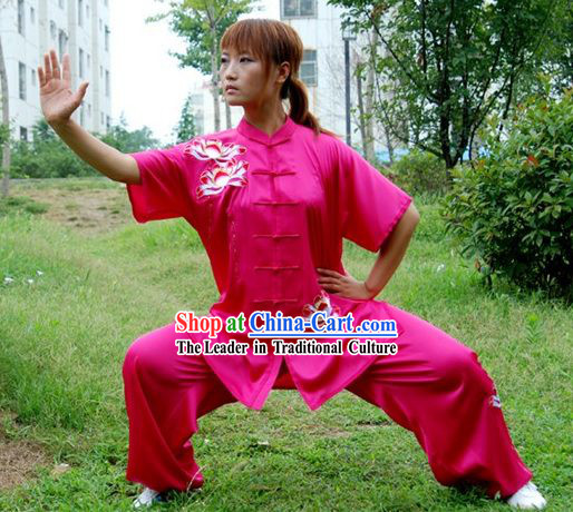 Chinese Professional Martial Arts Embroidered Lotus Silk Uniform Complete Set