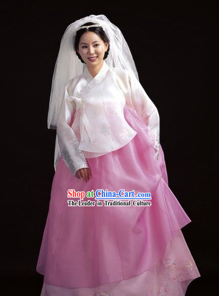 Korean White Wedding Hanbok Set for Bride