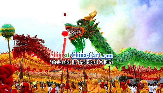 Chinese Traditional Beijing Green Dragon Dance Costume Complete Set