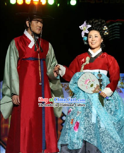 Ancient Korean Hanbok Clothing Two Sets for Men and Women