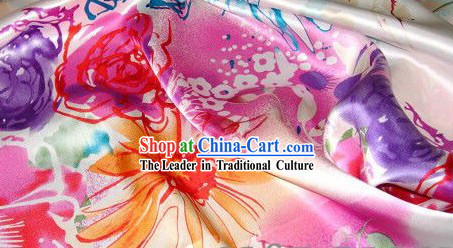 Traditional Chinese Pink Flower Silk Fabric