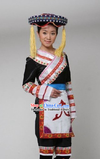 Chinese Minority Dance Costume and Hat Complete Set