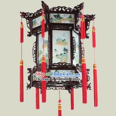 Chinese Classical Wooden Landscape Palace Lantern