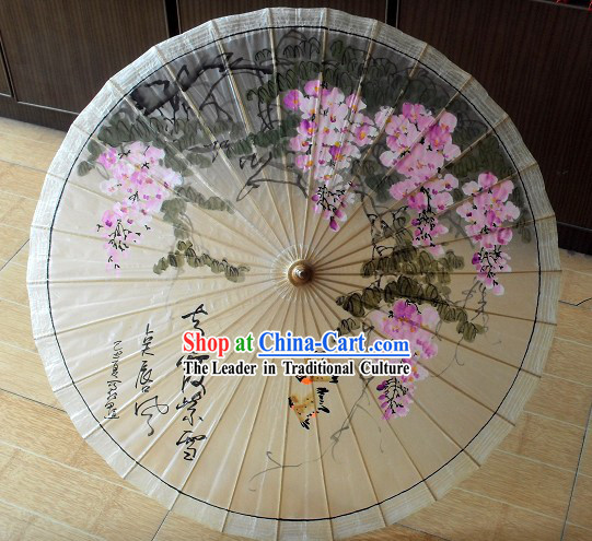 Chinese Painted Flower and Bird Oilpaper Umbrella