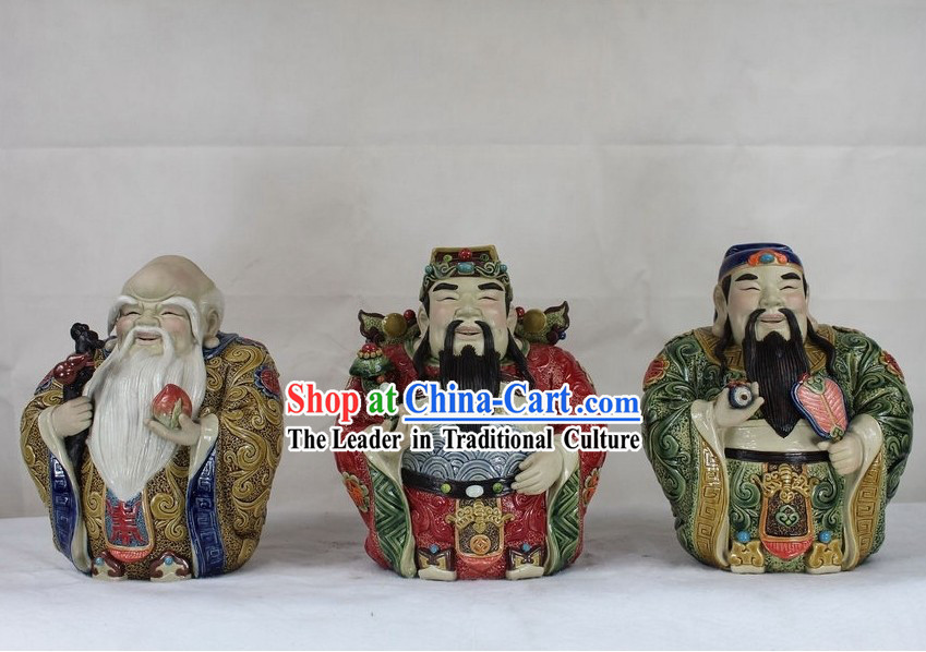 Chinese Fu Lu Shou Three Starts Shiwan Ceramics Pottery