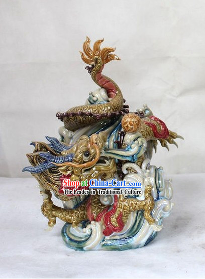 Feng Shui Dragon Chinese Shiwan Ceramic Figurine