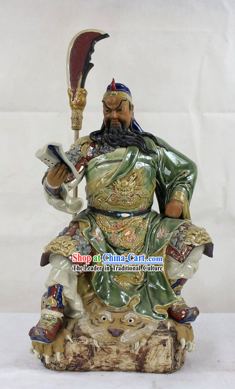 Guan Gong Reading Chun Qiu Shiwan Ceramic Figurine