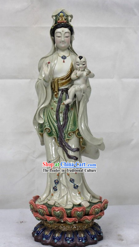 Giving Children Guan Yin Chinese Shiwan Ceramic Figurine