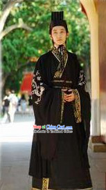 Ancient Chinese Black Dragon Male Costumes and Hat