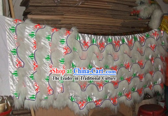 Luminous White Sheep Fur Lucky Fu Pattern Lion Dance Body Tail Set