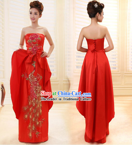 Lucky Red Chinese Wedding Phoenix Full Dress