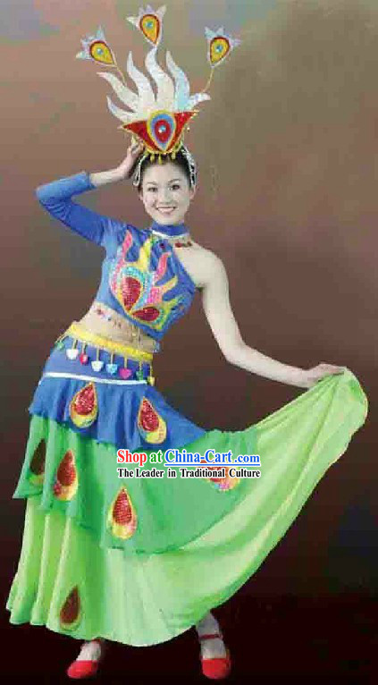 Traditional Peacock Dance Costumes and Headpiece