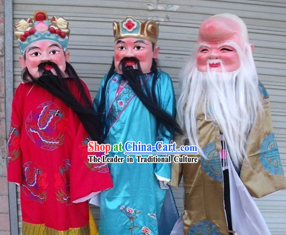 Fu Lu Shou Ancient Style Chinese Laughing Masks Costumes Three Complete Set