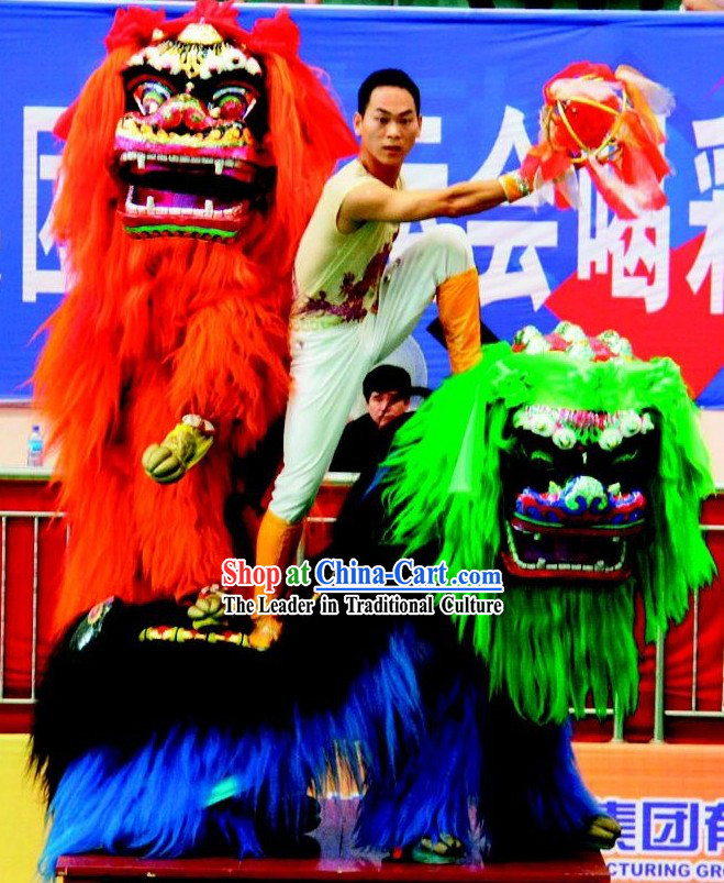 Long Yak Fur Northern Lion Dance Costume 2 Complete Sets