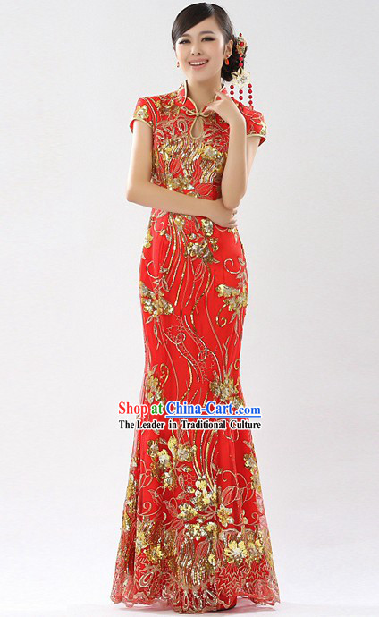 Traditional Chinese New Year Red Cheongsam