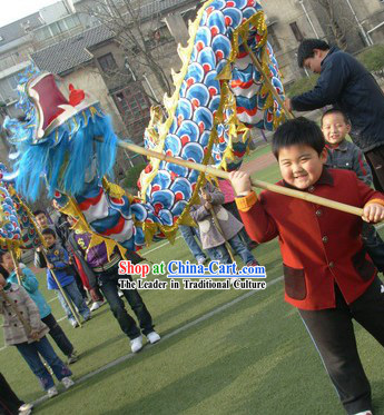 Competition and Parade Blue Dragon Dance Costume for Primary School Students