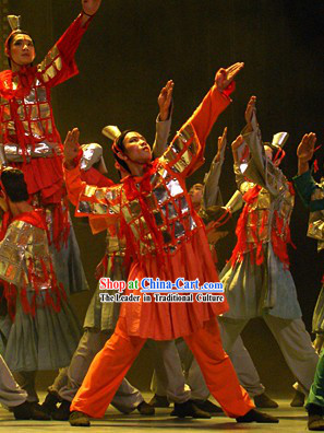 Chinese Qin Dynasty Period Terracotta Dance Costume and Hair Decoration Set for Men