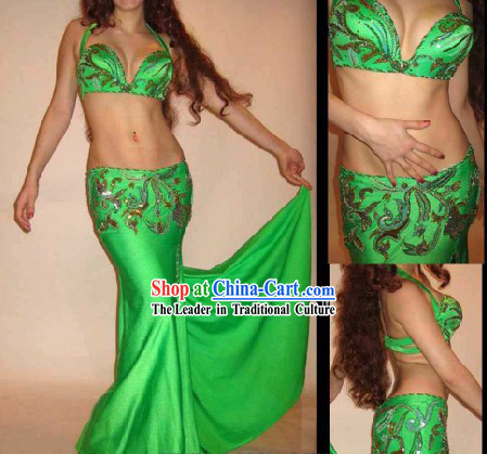 Top Green Belly Dance Costumes Complete Set for Women