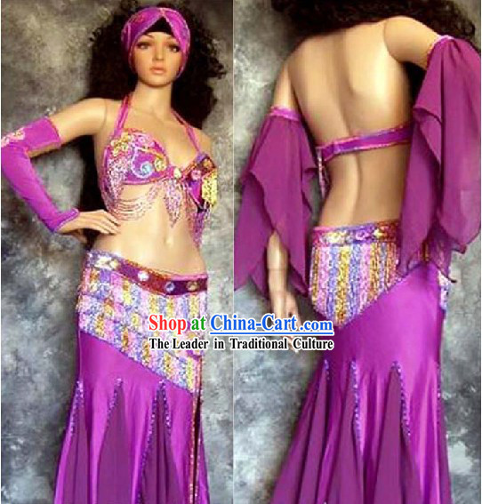 Professional Competition Purple Belly Dance Costumes Complete Set for Women