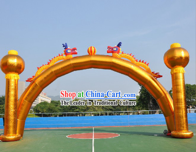 Large Golden Inflatable Araches with Dragons and Lanterns