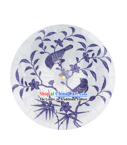 Chinese Hand Made Blue Bird Umbrella