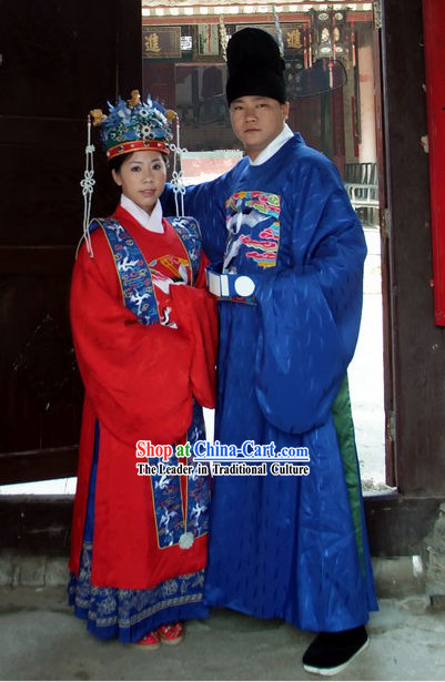 Ming Dynasty Wedding Dress 2 Sets for Bride and Bridegroom