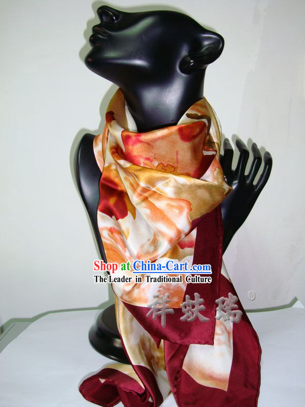 Chinese Beijing Rui Fu Xiang Traditional Flower Silk Scarf