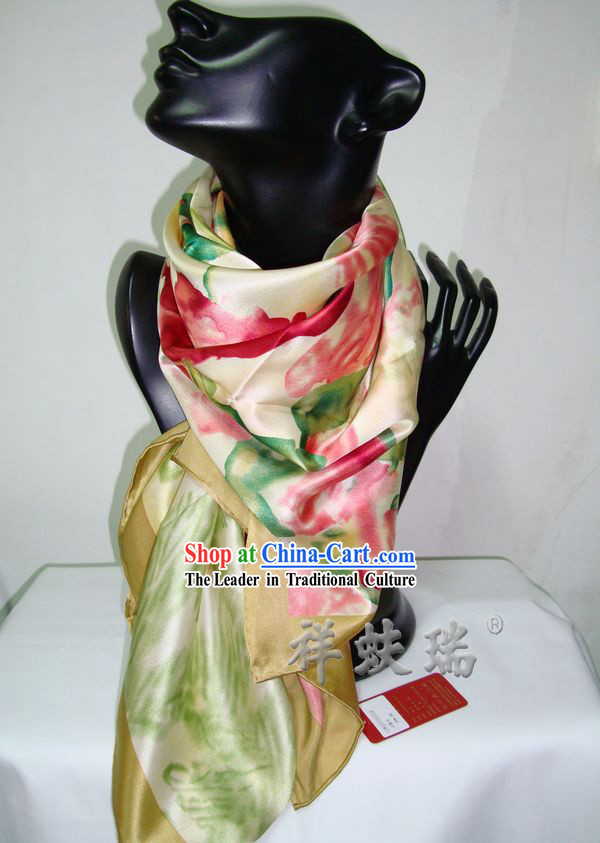 Chinese Rui Fu Xiang Silk Flower Scarf for Women