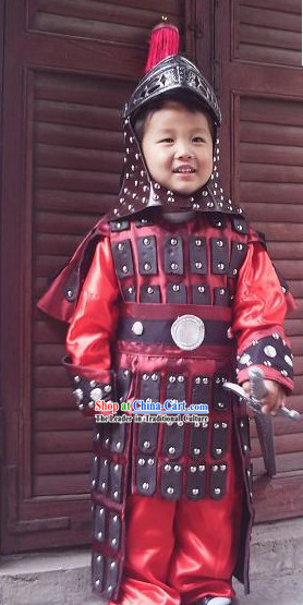 Children Size Chinese General Costumes and Hat Set