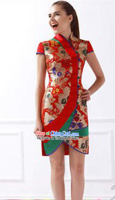 Ancient Chinese Silk Golden Flower Short Cheongsam