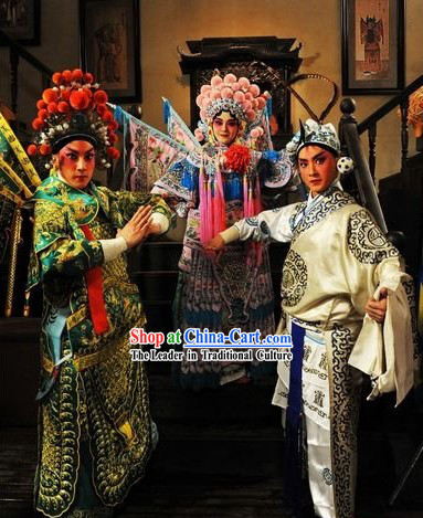 Chinese Beijing Opera Costumes and Hats Three Sets