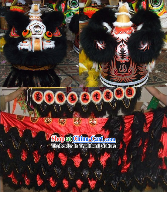 Traditional Black Long Wool Lion Dance Costume Complete Set