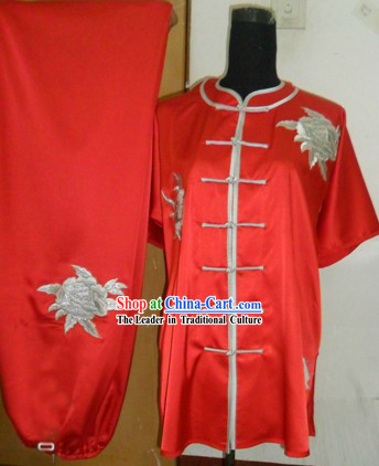 Chinese Silk Embroidered Flower Kung Fu Competition Uniform