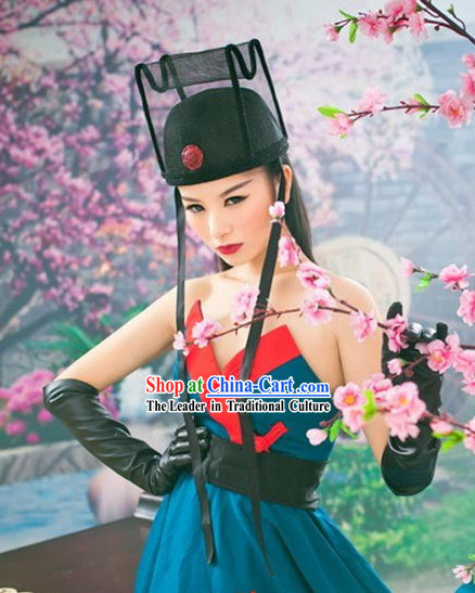 Modern Chinese Hanfu Stage Performance Costumes and Hat for Women