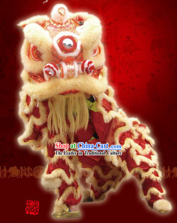 Top Red Celebration and Parade Long Wool Chinese Lion Dance Costumes Complete Set