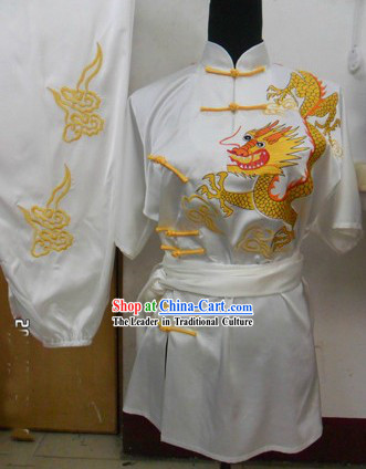 Chinese Classical Embroidered Dragon Silk Martial Arts Stage Performance Suit
