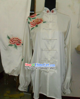 Chinese Embroidered Peony Silk Kung Fu Suit