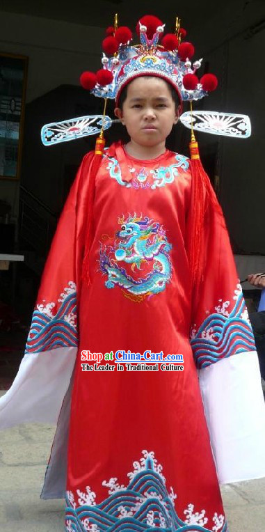 Chinese Cai Shen Costume and Hat for Kids