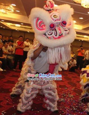 Professional White Wool Competition and Performance Lion Dance Costumes Complete Set