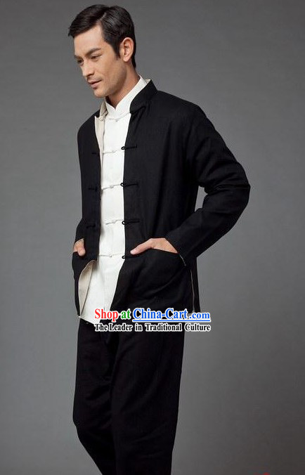 Black Bruce Lee Mandarin Style Kung Fu Practice and Performance Clothing for Men