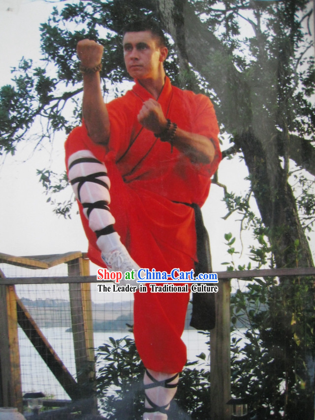 Orange Chinese Shaolin Kung Fu Monk Clothing for Men