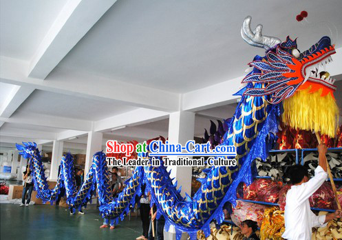 Shinning Blue Competition and Parade Dragon Dance Costumes for Nine or Ten People