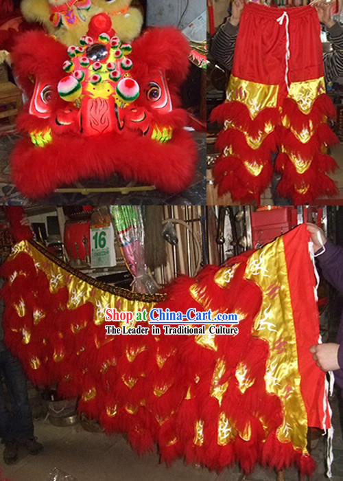 Glow in Dark Luminous Grand Opening and Happy Celebration Red Lion Dance Costumes Complete Set