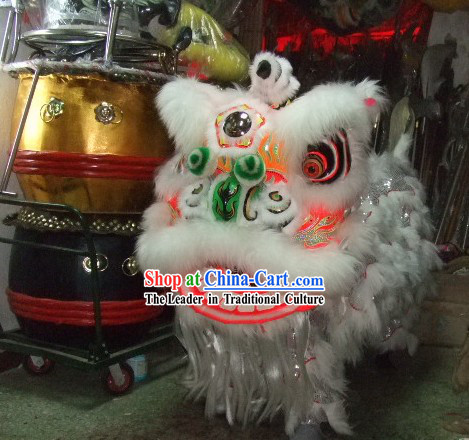 Professional Competition White Wool Lion Dance Costume Complete Set