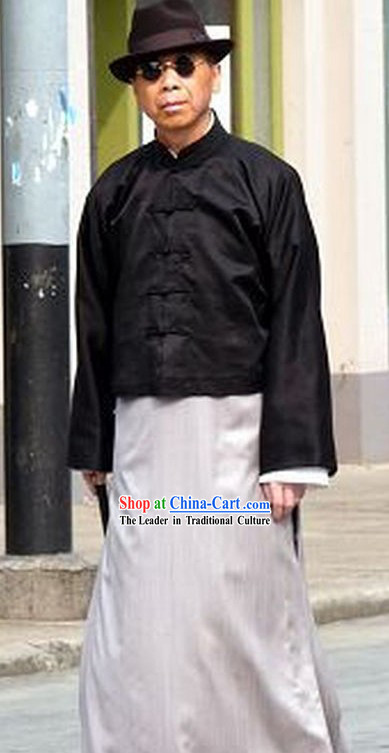 Minguo Time Old Shanghai Du Yuesheng Long Robe Costume and Hat