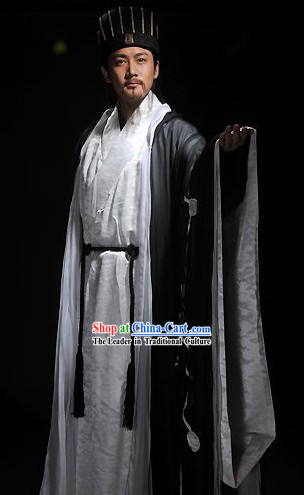 Three Kingdoms Zhuge Liang Costumes and Hat Complete Set for Men