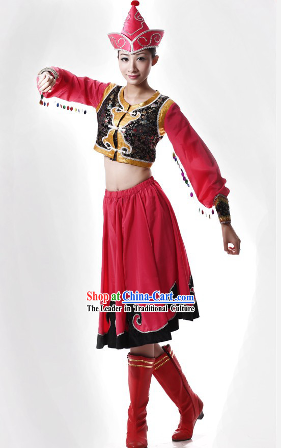 Mongolian Chopstick Dance Costume and Hat for Women