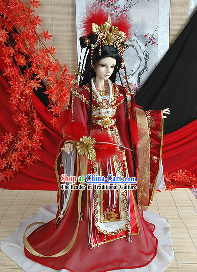 Ancient Chinese Imperial Princess Wedding Dress, Headwear and Long Wig