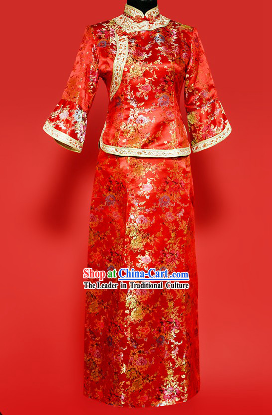 Traditional Chinese Red Wedding Suit for Brides