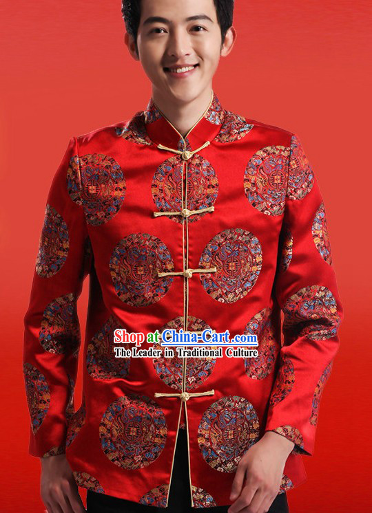 Traditional Chinese Red Silk Tang Suit for Men